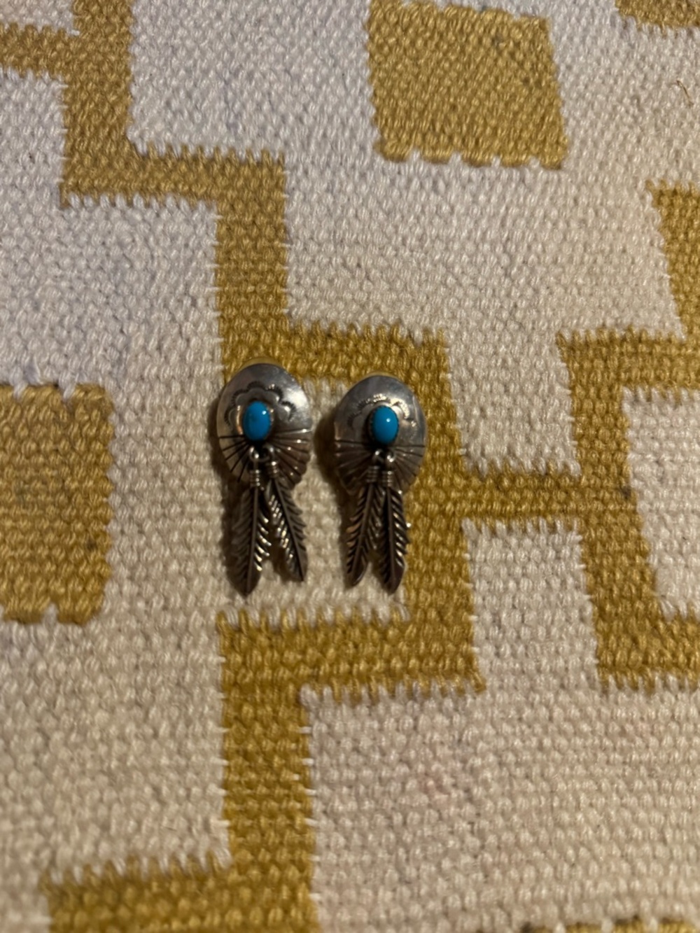 Sterling Feather Drop Earrings with Turquoise Stone